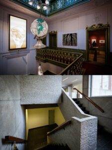 Escher in Het Paleis (boven), de voormalige ambassade, nu: kunstinstelling West (onder). | Foto's: Martijn Beekman 